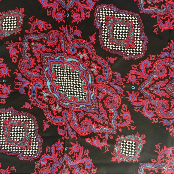 Ginnie Johansen Paisley Silk Scarf Blue Maroon Green Blue Houndstooth 34" - Picture 5 of 6